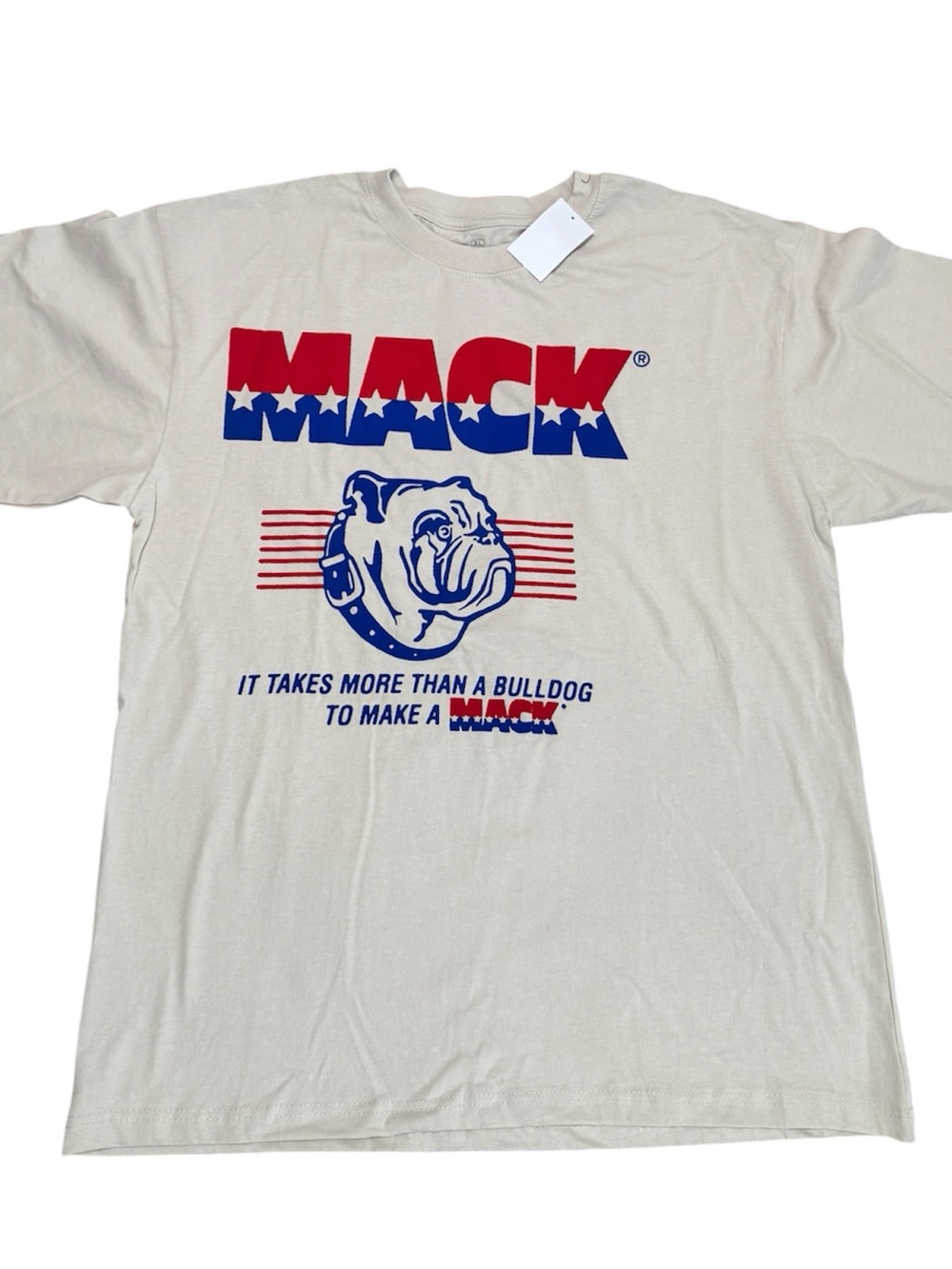 MACK Official Licensed Merch Mack Trucks Bulldog Blue Red Graphic Tee Cream